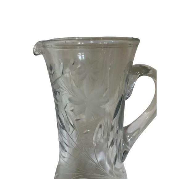 Vintage Brilliant Heavy Cut Glass Crystal Clear Water Juice Pitcher With Handle - Picture 2 of 7